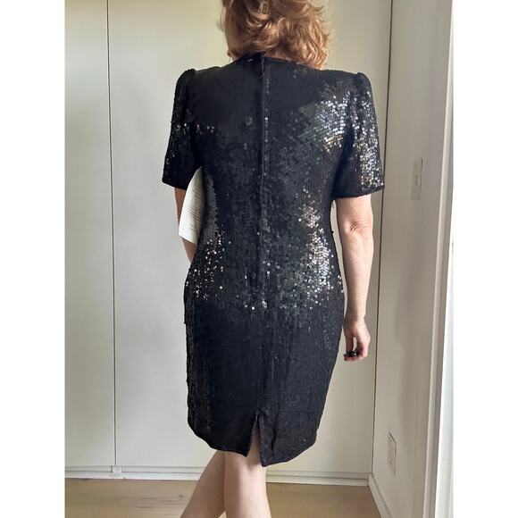 Vintage Sequin Party Dress Size Medium Embellished Fancy Formal Era 80s Silk - Picture 6 of 11